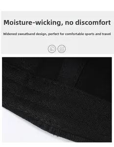 Macro detail of the wide sweatband and breathable moisture-wicking fabric on the cap