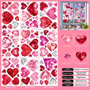 Detail of 9 sheets of heart-shaped static window decals with double-sided printing