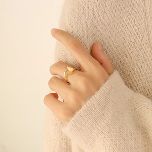 Elegant gold adjustable butterfly ring with frosted wings and a sparkling zircon stone