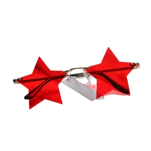 Trendy rimless star shaped sunglasses with red ocean lenses and golden metal frame