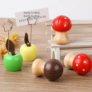 Creative mushroom and apple shaped wooden photo memo holders for desk decoration
