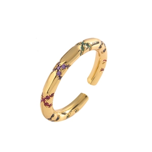 Bohemian gold open ring with colorful gemstones in butterfly and flower patterns