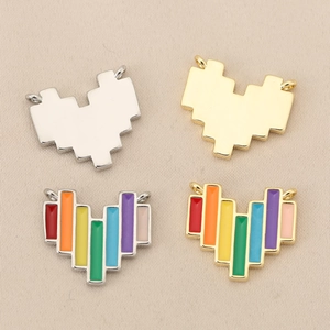 Rainbow enamel heart charms in gold and silver finish for DIY jewelry making projects