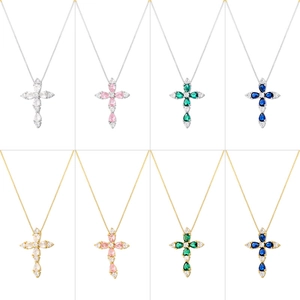 Micro Inlaid Cubic Zirconia Cross Pendant Necklace Copper Colorful Zircon Box Chain Hip Hop Jewelry For Women