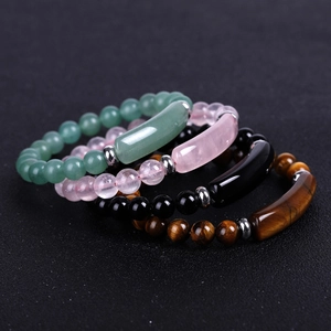 Bracelet En Perles De Pierre Naturelle Avec Perle Tube Courbée Oeil De Tigre Améthyste Quartz Rose Bijoux Cadeau