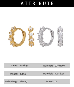 Detailed attribute chart for 925 silver hoop earrings with cubic zirconia stones