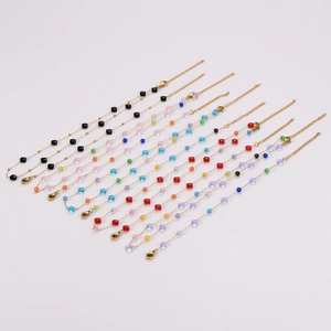 Colorful crystal beaded stainless steel necklaces with gold chain and lobster clasps