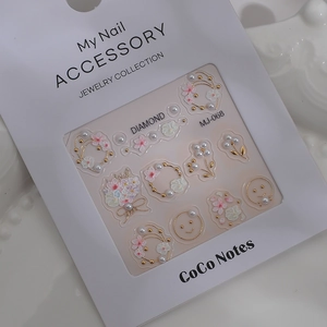 3D embossed floral nail art stickers with faux pearls and gold smile motifs, MJ-068