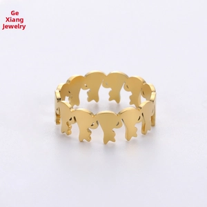 Detailed view of hollow gold-plated cat silhouette patterns on a stainless steel ring