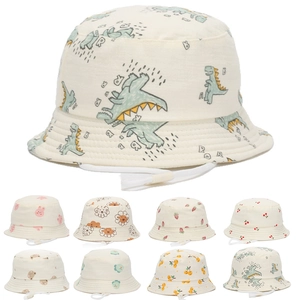 Chapeau Bob Enfant Polyester Respirant Corde Coupe-vent Réglable Protection Solaire Imprimé Dessin Animé Extérieur