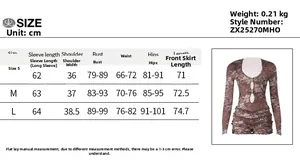 Detailed size chart for long sleeve deep V-neck romper with precise measurements