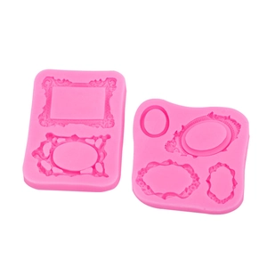 Pink silicone vintage frame molds for DIY cake decorating and fondant embossing tools