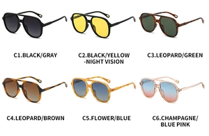 Grid view of classic polarized aviator sunglasses in six different color frame options