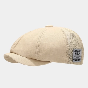 Breathable mesh patchwork newsboy cap for men and women in beige retro british style