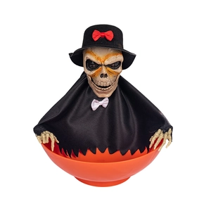 Animated Halloween skeleton ghost candy bowl with light-up eyes and sensor motion effects