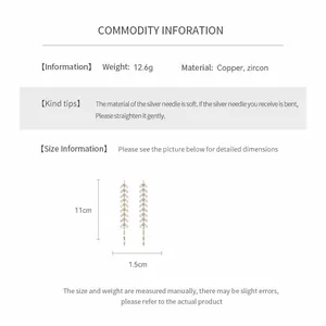 Detailed size chart for leaf tassel earrings with 11cm length and 1.5cm width specs