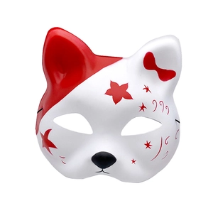 Japanese style hand-painted fox mask in red and white colors for Halloween costumes