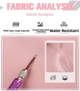 Detail of pink waterproof travel bag showing scratch-resistant fabric and water-repellent layer