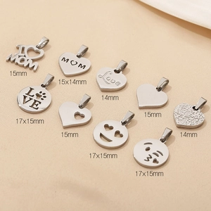Polished silver stainless steel heart pendants set with MOM and Love engravings