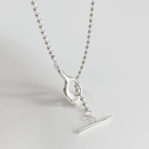 Minimalistische 925 Sterling Silber Perlenkette mit modischem T-Bar Knebelverschluss