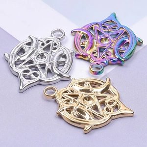 18k gold plated stainless steel pentagram moon pendants in gold silver and rainbow finishes