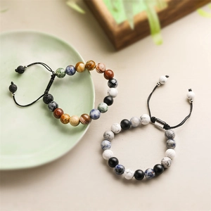 Natural Stone Beaded Bracelet Adjustable Braided Rope Copper Slider Minimalist Geometric Jewelry For Women Men