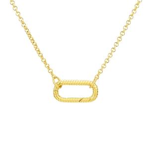 Golden S925 necklace with twisted texture rectangular spring clasp pendant on white background