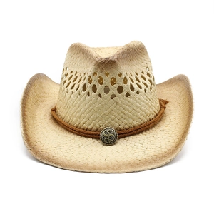 Cappello da cowboy in paglia intrecciata con stella dipinta e fascia decorativa