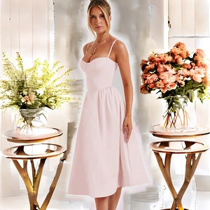 Détail d'une robe rose pâle dos nu avec taille corset et fines bretelles