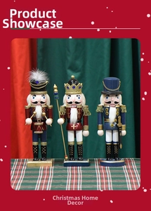 Detail of wooden nutcracker puppets with glitter finish and Christmas velvet accents
