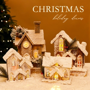 Luminous Christmas wooden snow house village set with warm LED lights for holiday decor