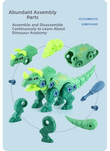 Kit dinosauro fai-da-te con parti in plastica verde e cacciavite blu per bambini