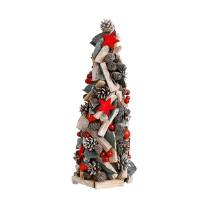 Nordic wooden Christmas tree ornament with pine cones and berries on white background