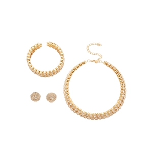Luxurious gold-plated double-layer jewelry set with sparkling round diamonds