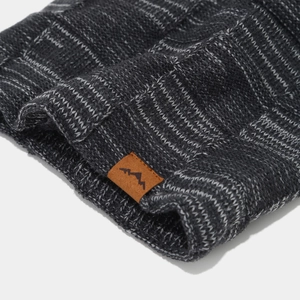 Knit beanie and scarf set in dark grey with fleece lining and leather logo patch