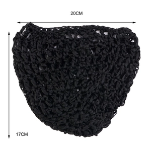 Detailed view of black crochet hair net with 20cm width and 17cm height specifications