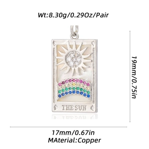 Detail of silver sun tarot pendant with measurements and copper material specs