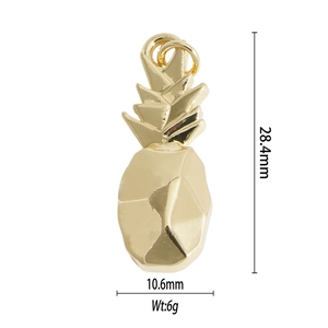 Detailed view of gold pineapple pendant with size 28.4mm x 10.6mm and 6g weight
