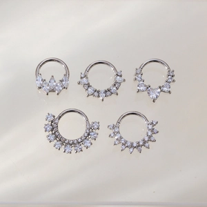 Silver seamless nose rings set with cubic zirconia stones for body piercing jewelry