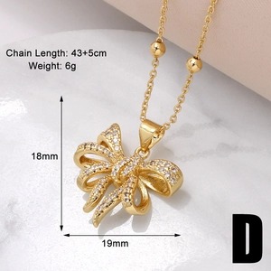 Specifiche della collana con fiocco dorato con zirconi e dettagli della catena 43+5cm