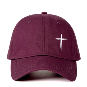 Cappellino da baseball classico bordeaux in cotone con stampa a croce bianca