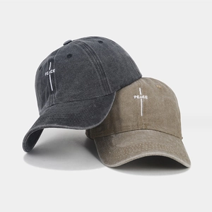Casquettes de baseball vintage en coton délavé avec broderie PEACE en noir et kaki