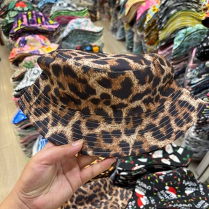 Detail of reinforced stitching on the brim of a stylish leopard print bucket hat