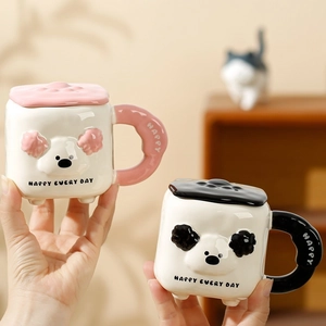 Cute Cartoon Puppy Ceramic Mug With Lid Heat Resistant Drinking Cup For Home Office Use High Appearance Gift