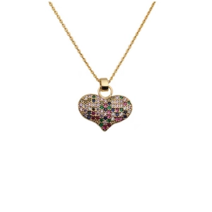 Heart Pendant Necklace Copper Colorful Zirconia Gold Plated Simple Fashion Jewelry For Women