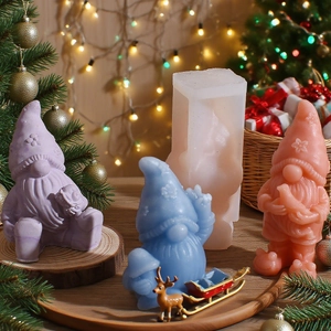 Detailed silicone mold and gnome candles with stars and knit texture in a festive setting