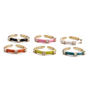 Colorful Enamel Copper Adjustable Open Ring For Women With Zircon Micro-inset Trendy Candy Color Fashion Jewelry