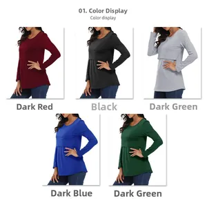 Detail of layered nursing opening on long sleeve cotton tops in multiple colors