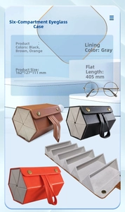 Foldable PU leather storage case for 6 pairs of glasses with size specs and metal buckle