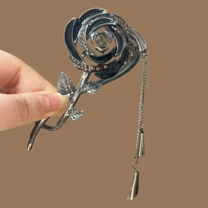 Pince À Cheveux Rose Élégante Alliage Strass Émail Rétro Accessoire De Cheveux Vintage Avec Longue Frange Pour Femmes